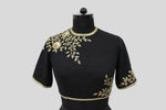 Load image into Gallery viewer, Matka Rose Jaal All Over Placement Embroidery Black Blouse
