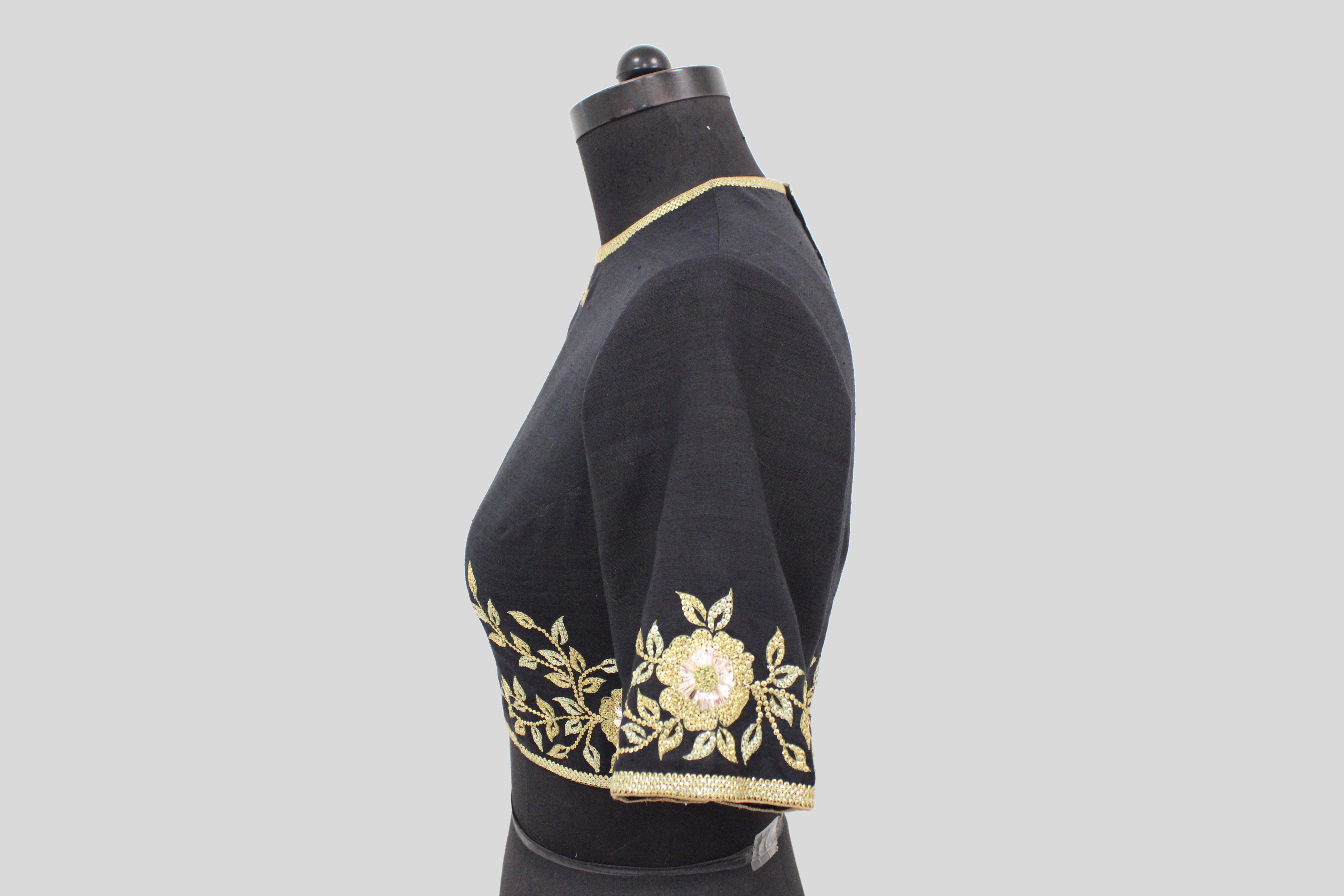 Matka Rose Jaal All Over Placement Embroidery Black Blouse