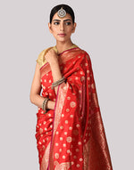 Load image into Gallery viewer, Banarasi Silk Antique Buti Red Saree
