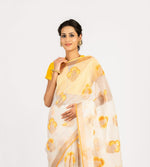 Load image into Gallery viewer, Kota Cotton Flower Resham Buta With Gold Zari Off White Saree

