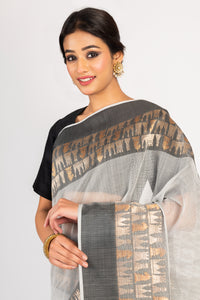 Kotah Shatranj Buti Silver/Gold with Black Border Saree