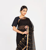 Load image into Gallery viewer, Kota Cotton with Zari Lotus Buti Black Saree
