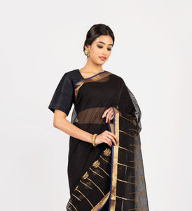 Kota Cotton with Zari Lotus Buti Black Saree