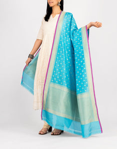 Benaras Silk Zari Buti Blue Dupatta