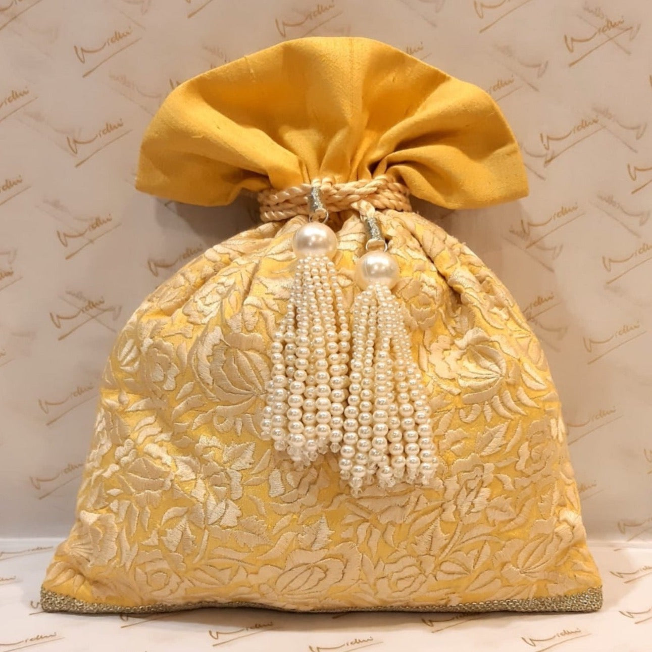 Dupion Silk Gara Rose Embroidery Potli