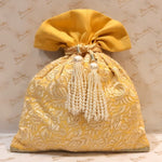 Load image into Gallery viewer, Dupion Silk Gara Rose Embroidery Potli
