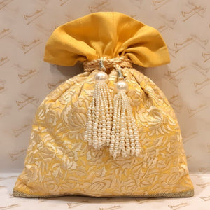 Dupion Silk Gara Rose Embroidery Potli