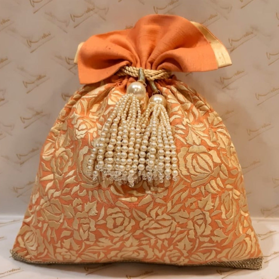 Dupion Silk Gara Rose Embroidery Potli