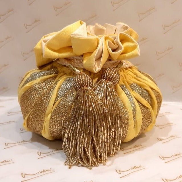 Dupion Silk Muskmelon Design Round Potli