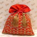 Load image into Gallery viewer, Dupion Silk Mughal Herringbone Design Potli
