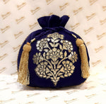 Load image into Gallery viewer, Velvet Foil Print Dori Embroidery Gulbahar Buta Potli
