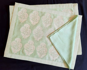 Dupion Silk Khadi Print with Dori Embroidery Mat Set