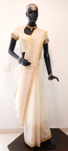 Kotah Leaf Jaal Applique Off-White Saree