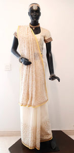 Kotah Leaf Jaal Applique Off-White Saree