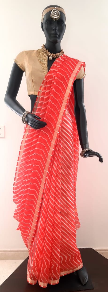 Kotah Silk Leheriya Saree with Zari Border