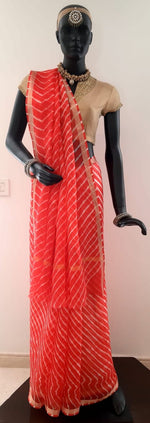 Load image into Gallery viewer, Kotah Silk Leheriya Saree with Zari Border
