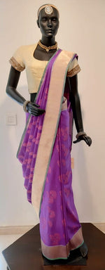 Load image into Gallery viewer, Benaras Silk Chrysanthemum Resham Buti Saree
