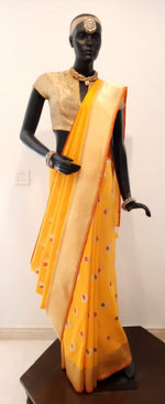 Load image into Gallery viewer, Benaras Silk Pushkar Silver / Gold Design Saree
