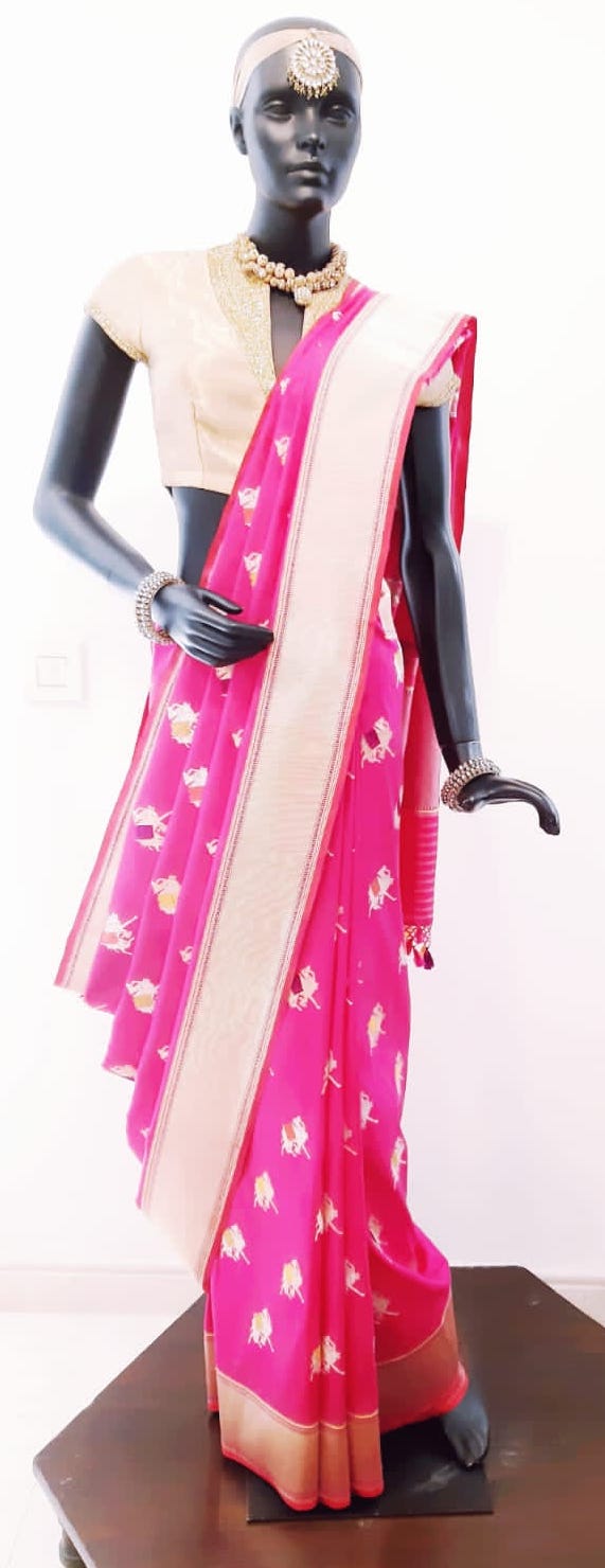 Benaras Silk Pushkar Silver / Gold Design Saree
