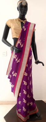 Load image into Gallery viewer, Benaras Silk Elephant Motif Saree
