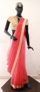 Kotah Silk Leheriya with Woven Border Red Saree