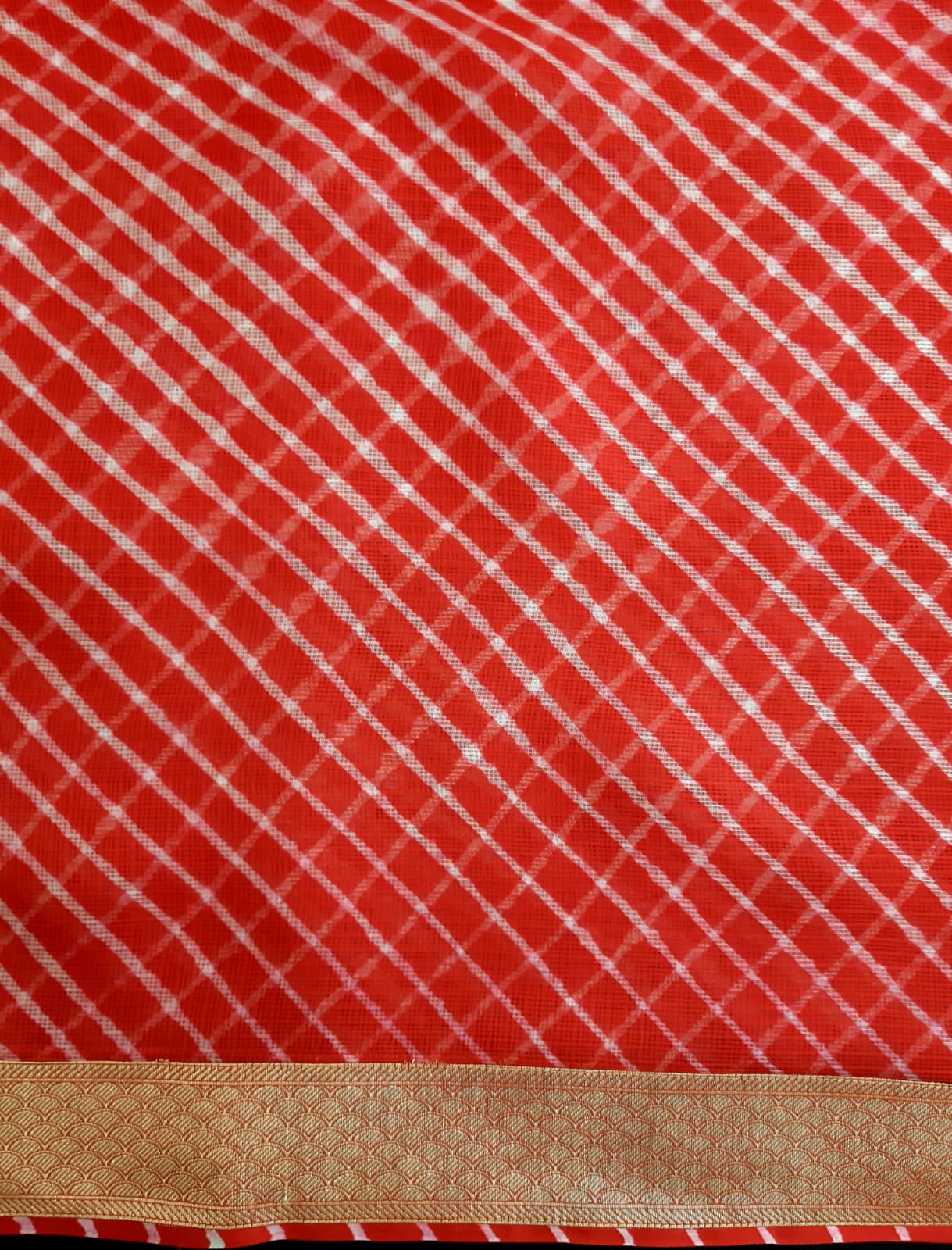 Kotah Silk Leheriya with Woven Border Red Saree
