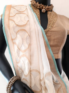 Kotah Leaf Jaal Applique Off-White Saree