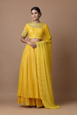 Load image into Gallery viewer, Kota Silk Double Layered Skirt With Kangoora Bandgala Design Blouse Yellow
