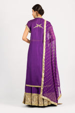 Load image into Gallery viewer, Kota Silk Purple Parrot with Leaf Buti Embroidered Lehenga and Chiffon Dupatta
