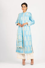 Load image into Gallery viewer, Chanderi Khadi Print with Dori Embroidery &amp; Lace and Pearl Highlighting
