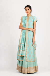 Gota Patti Embroidery Tunic With Woven Chanderi Skirt and Foil Print Dupatta