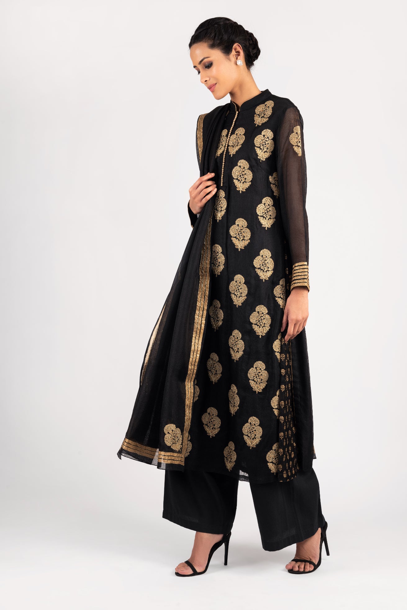 Kota Silk Gold Khadi Print Buta With Dori Embroidery