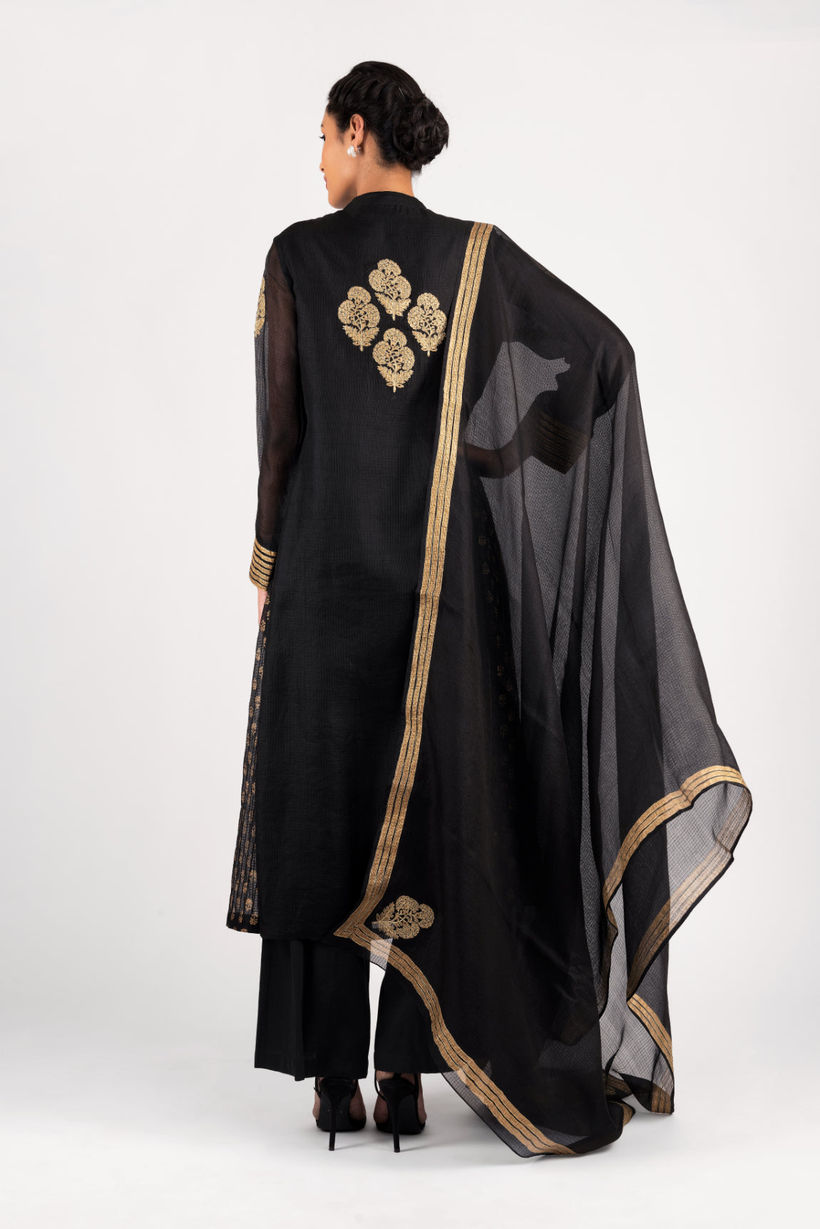 Kota Silk Gold Khadi Print Buta With Dori Embroidery