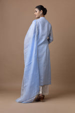 Load image into Gallery viewer, Banarasi Kota Tunic Light Blue Print With Mirror Embroidery Dupatta And Palazzo
