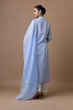 Load image into Gallery viewer, Benaras Kota Tunic Light Blue Print With Mirror Embroidery Dupatta And Palazzo
