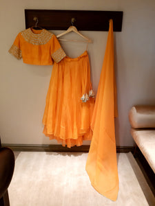 Kota Silk Double Layered With Kangoora Bandgala Embroidery Orange