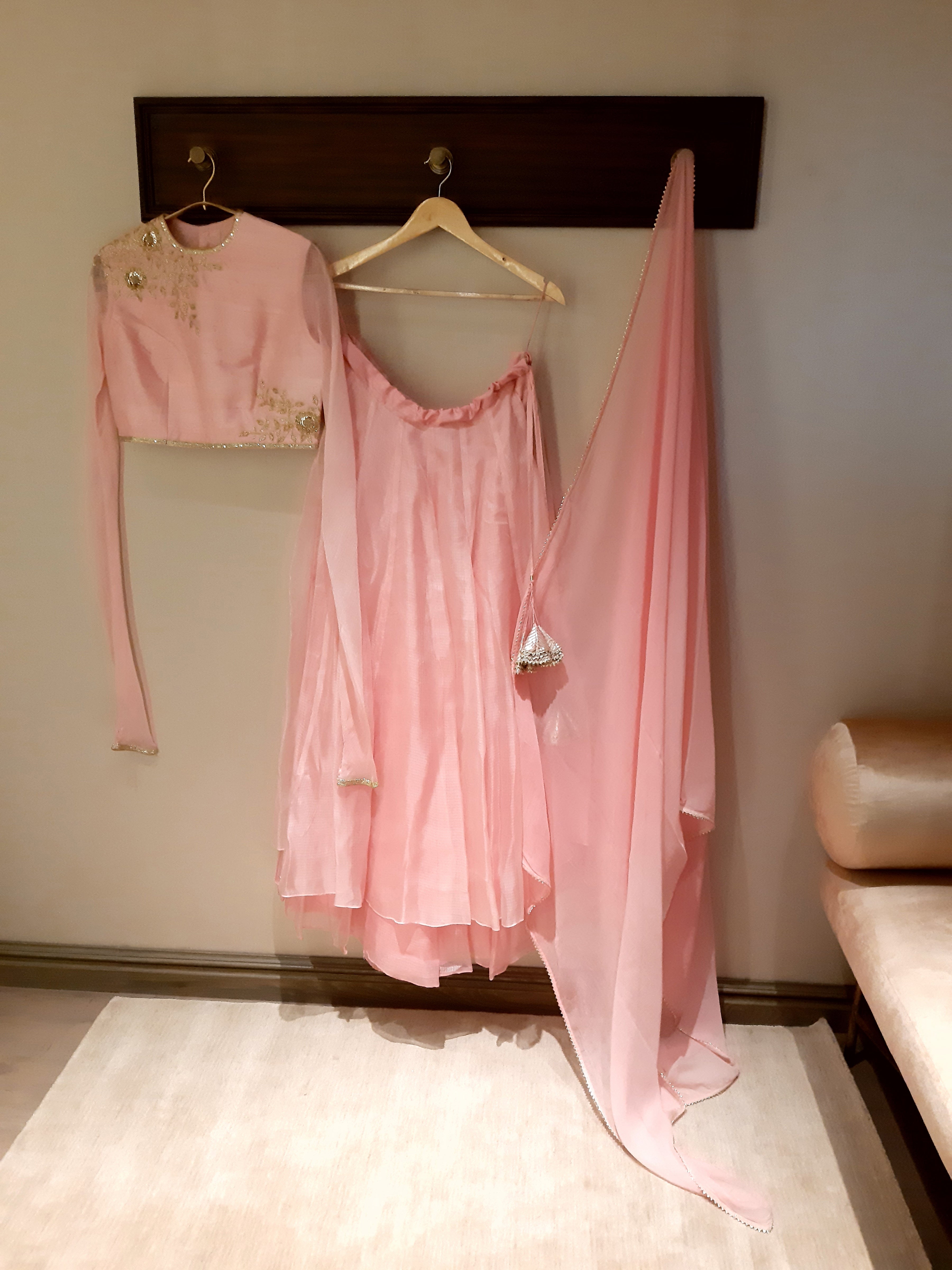 Kota Silk Double Layered Skirt With Rose Jaal Embroidery Old Rose