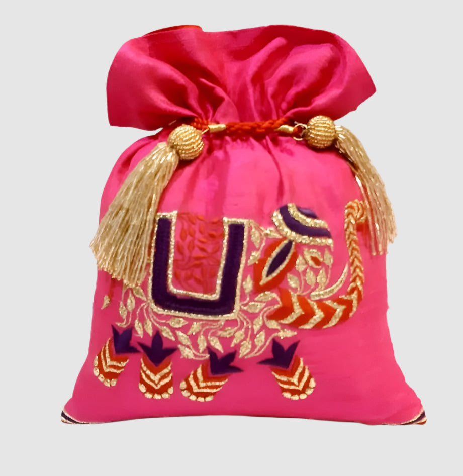 Dupion Silk Elephant Design Potli