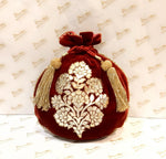 Load image into Gallery viewer, Velvet Foil Print Dori Embroidery Gulbahar Buta Potli
