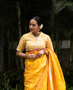 Load image into Gallery viewer, Benaras Satin Flying Birds Motif Yellow Saree

