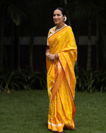 Load image into Gallery viewer, Benaras Satin Flying Birds Motif Yellow Saree
