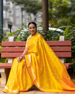 Load image into Gallery viewer, Benaras Satin Flying Birds Motif Yellow Saree
