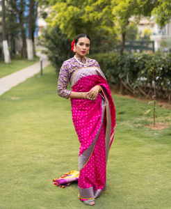Benaras Silk Chaar Rang (4-colour) Palla with Zari Buti Saree