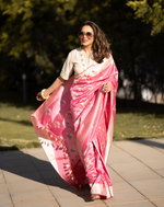 Load image into Gallery viewer, Benaras Silk Cluster Rose Katan Resham Buti Saree
