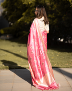 Load image into Gallery viewer, Benaras Silk Cluster Rose Katan Resham Buti Saree
