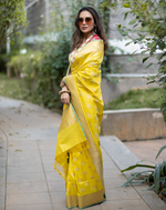 Load image into Gallery viewer, Benaras Silk Jhumka Buti Silver Gold Saree
