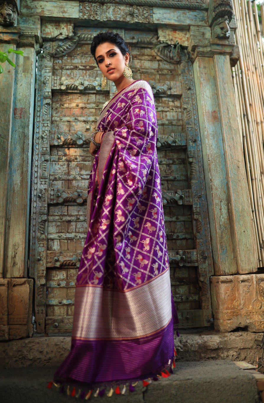 Banarasi Silk Chetak Jaal Red Saree