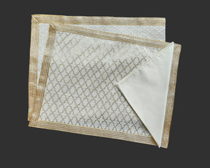 Cream Chanderi Woven Table Mat With Lace