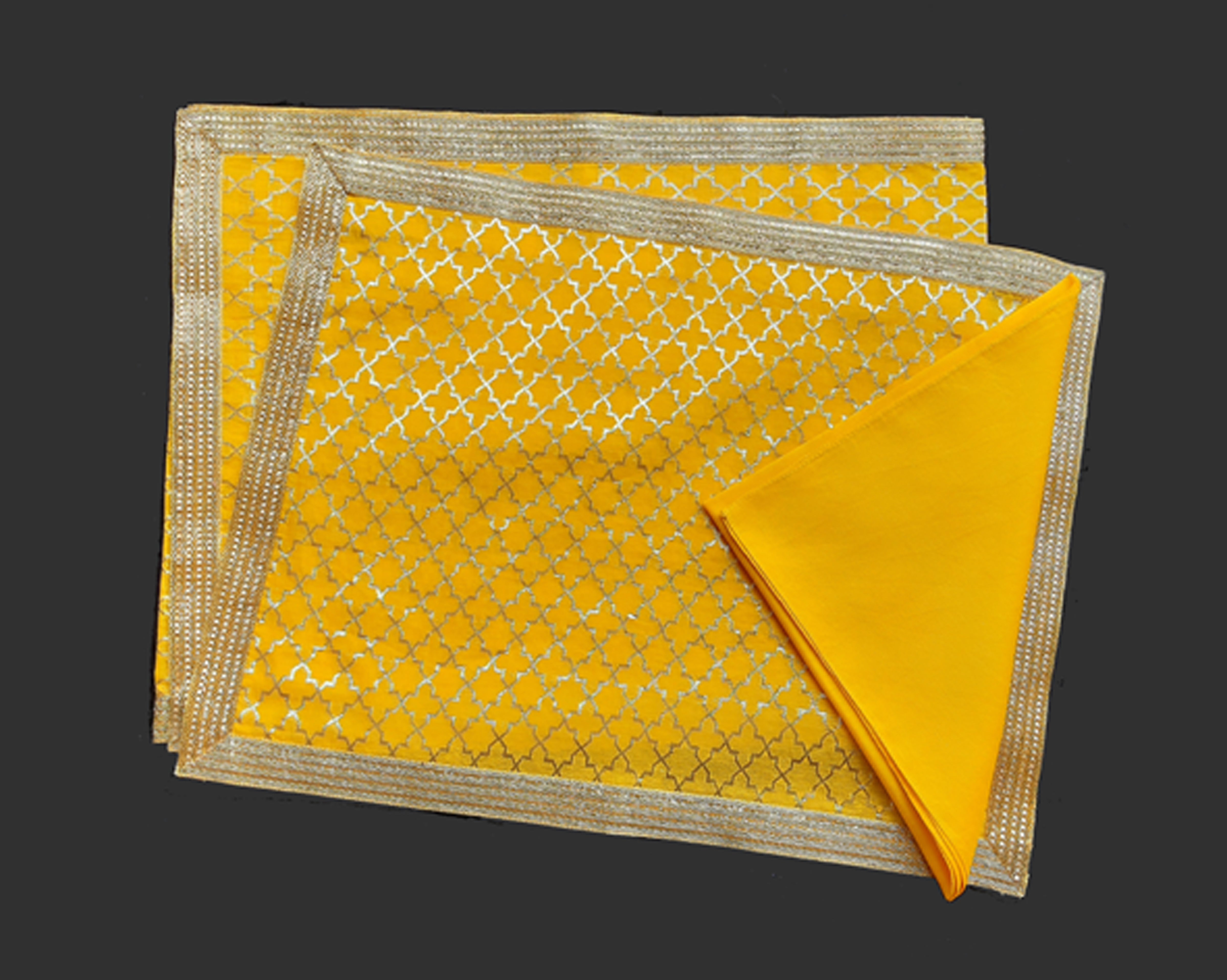 Amber Chanderi Woven Table Mat With Lace