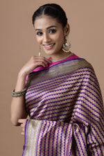 Load image into Gallery viewer, Benaras Katan Silk Herringbone Stripes Saree
